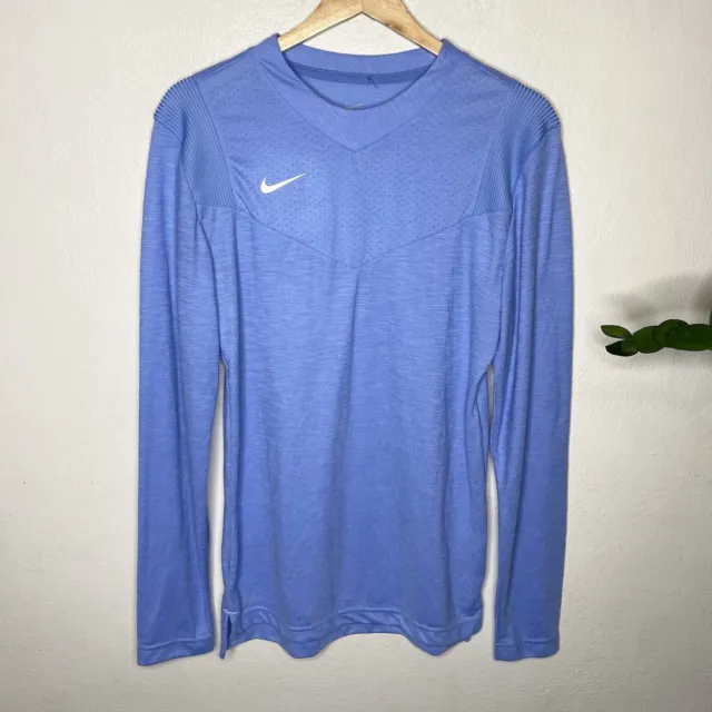 Nike Team Player Long Sleeve UV Crew Neck Shirt  Blue Mens Small