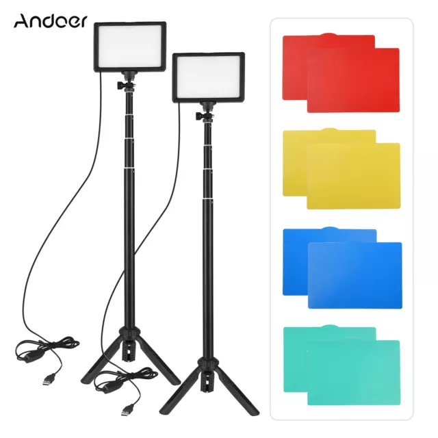 Andoer 2-teiliges USB LED Videolicht Kit Fotolicht dimmbar m/148cm Stativständer