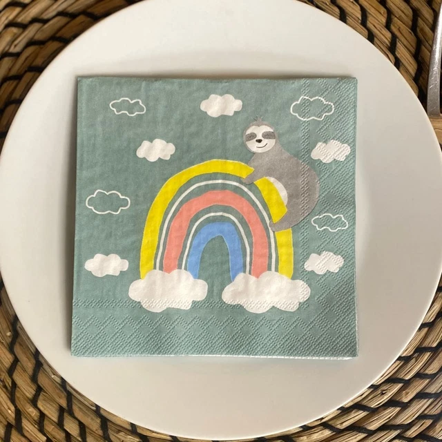 Sloth Rainbow Napkins | Small Canape Cocktail Party Green Tableware x 20