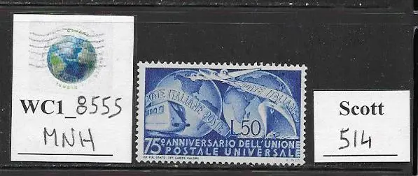 WC1_8555. ITALY. 1949 75th ANNIVERSARY UPU stamp. Scott 514. MNH