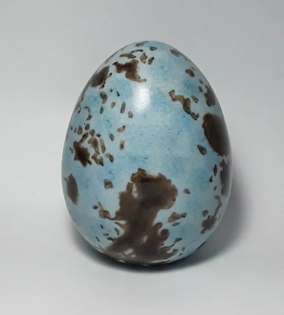 Ceramic Porcelain Speckled Egg Blue Brown Glazed Large 4.75" tall 2