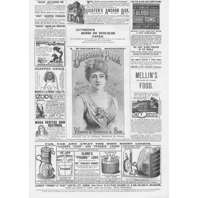 Victorian Adverts, Richter's Anchor Box, Hand Cream, Guns - Antique Print 1891