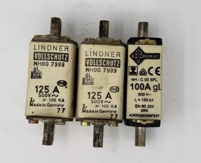 2x Lindner 125A NH00 7999 Et 1x Ebamat 100A Nh C 00 Sfl Assurance