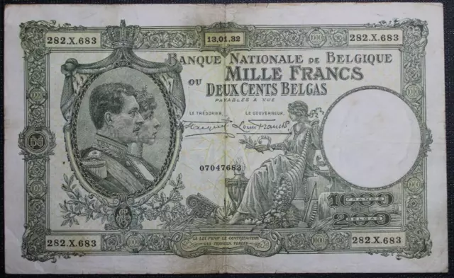 Belgique - Belgium - Billet de 1000 Francs ou 200 Belgas du 13/1/1932