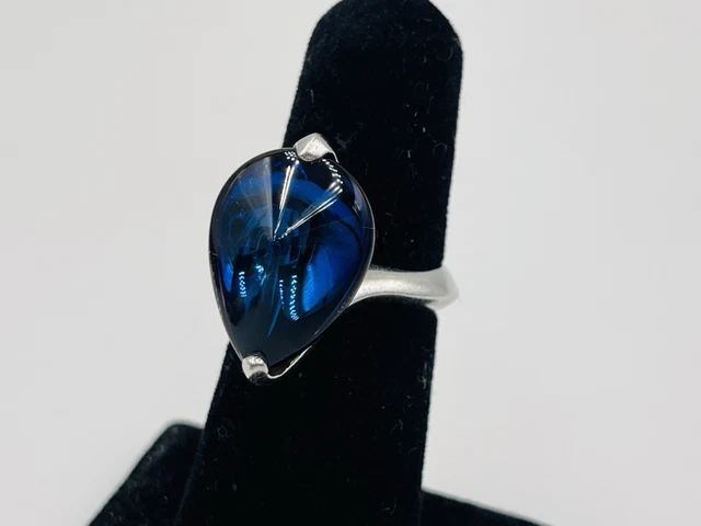 Bague Baccarat Cristal Coquillage Turquoise Et Liseré Or 750 - Taille 54 - Occasion Excellent état