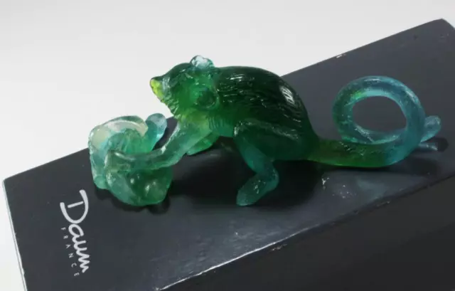 Rare Daum Singe Monkey Green Tone Pate-De-Verre Glass Figurine Paperweight