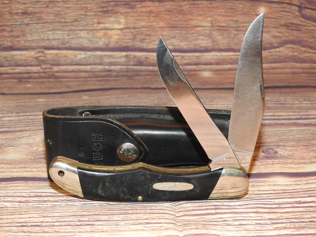 Vintage Buck 317 USA Trailblazer 2-Blade Folding Knife Pre-Date Code w/ Sheath