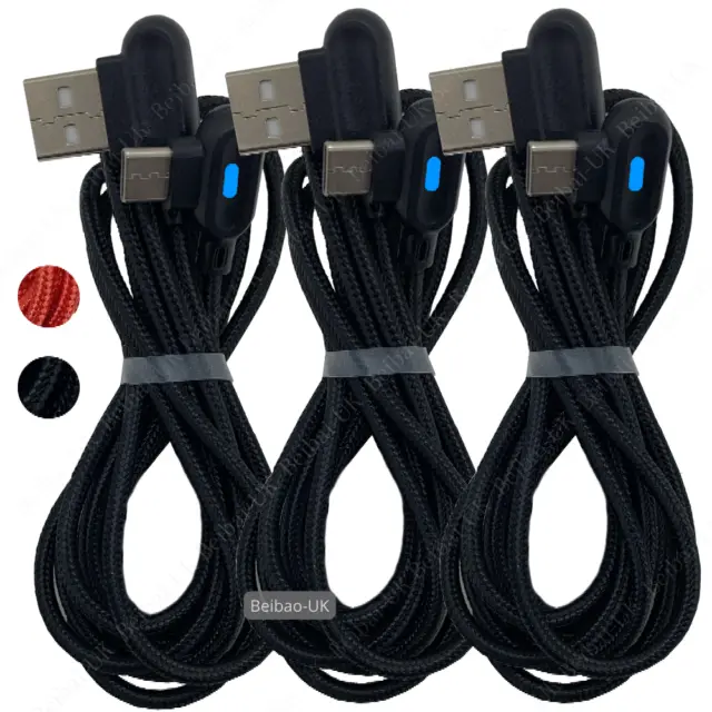 3 Pack 6Ft 90 Degree Right USB Type C Cable Fast Charger Heavy Duty Charge Cord