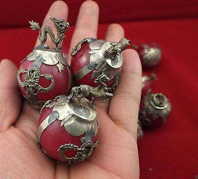 Collection Chinese old Tibet silver Red Jade Hand carved Zodiac statue 20629