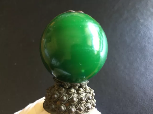 👍19Th Century China Qing Chinese Mandarin Hat Rank Badge Finial - Emerald Color