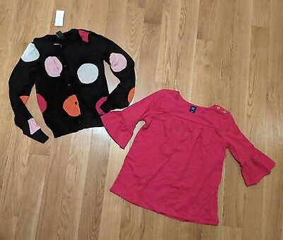 NWT Gap Kids Sz L 10 Black Cardigan Sweater Pink Top Bell Sleeve Mod Dot Socks