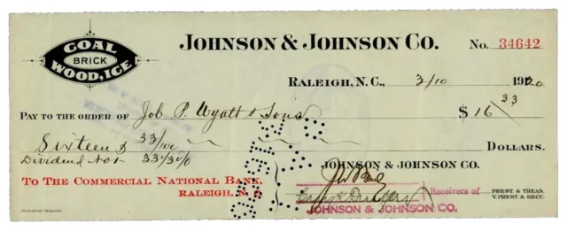 “North Carolina Senator” Josiah Bailey Hand Signed Check Dated 1920