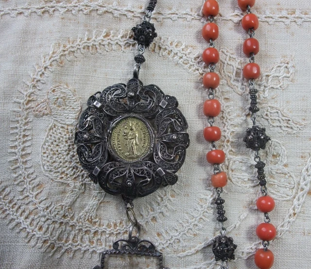 Ancien Chapelet Espagnol XIXe - Or Et Cristaux - Croix 3,5x7 Cm - Belle Patine