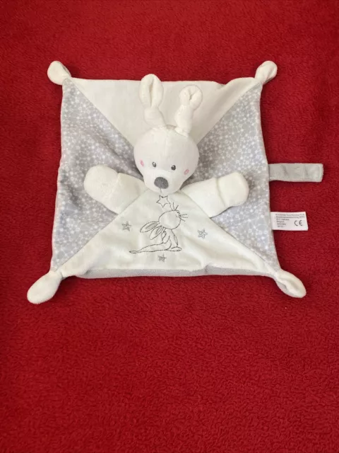 🇫🇷Doudou Plat Lapin Blanc Gris Argent Étoiles Tétine SIMBA TOYS KIABI NEUF (2)