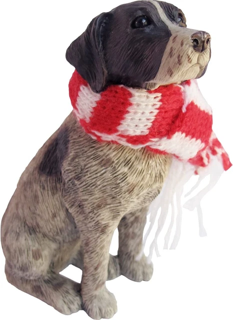Sandicast German Shorthaired Pointer with Red and White Scarf Ornament,