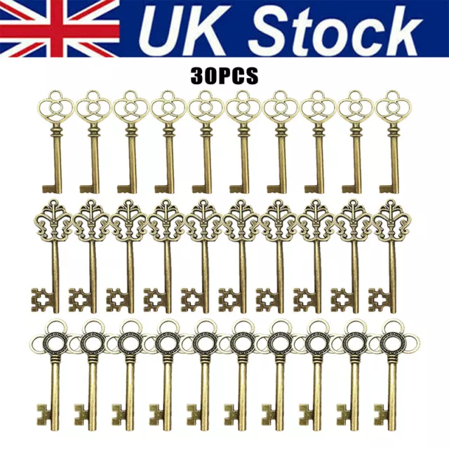 30Pcs Antique Bronze Vintage Old Look Key Decor Set Skeleton Keys for DIY Crafts