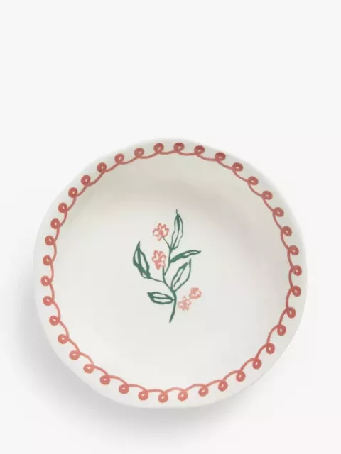 John Lewis Flora Border Fine China Serving Bowl, 30cm, Rose/White