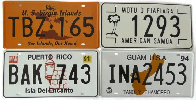 Set of 4 USA License Plates PUERTO RICO GUAM SAMOA - WALL METAL DECOR SIGN