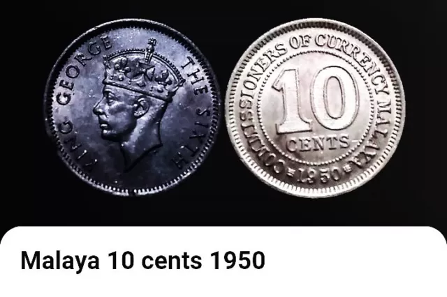 1950 Malaya 10 Cent Coin (See Pics For Grade) King George Vi.