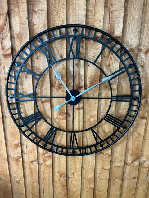 WALL CLOCK ROMAN LARGE INDOOR NUMERALS GIANT OPEN FACE METAL BLACK  80CM Garden