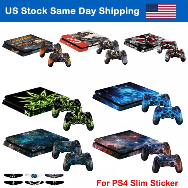 Skin Sticker Decals for PS4 Slim Sony Playstation 4 Slim Console + 2 Controllers