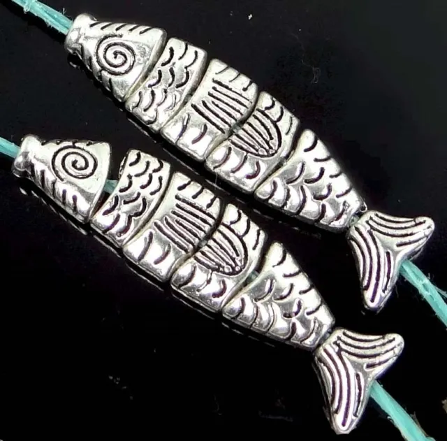 2 Greek Worry Fish Silver Pewter Assembling Focal Pendant Bead 35x8mm - small