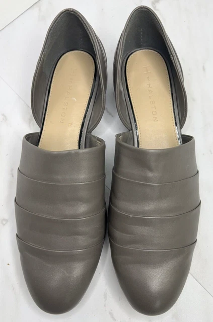 H By Halston Elisa Gray Leather Flat Slip On Shoe Size 10M