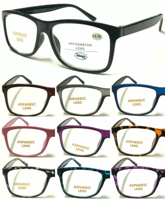 Simple Big Lens Reading Glasses 0.00~+4.00 Plain Comfort Design 16 Colours L140