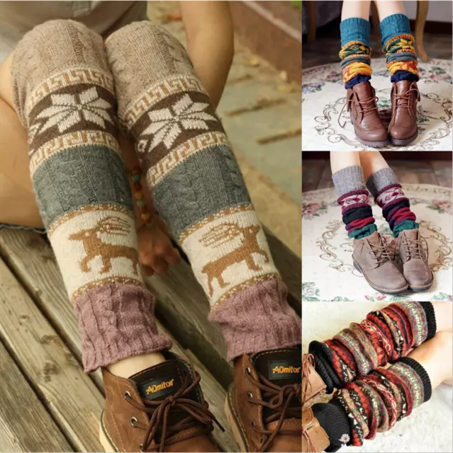 Womens Leg Warmer Winter Knitted Cuff Socks Soft Corchet Over Knee Long Warmer
