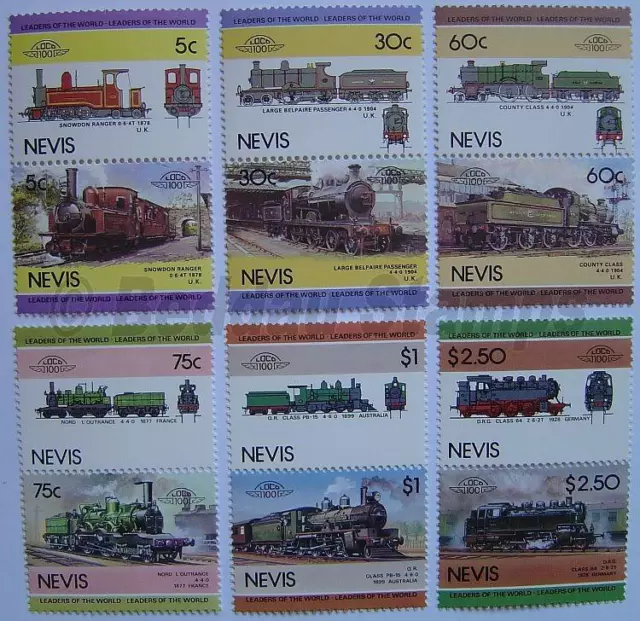 1985 NEVIS Set #4 Train Locomotive Railway Stamps (Leaders of the World)