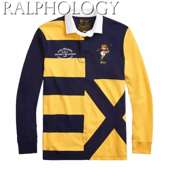 Polo Ralph Lauren Mens Classic Fit Kicker Bear Patchwork Rugby Shirt Sweater NWT