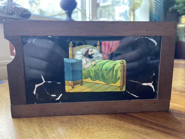 Hand Painted Antique Mechanical MAGIC LANTERN SLIDE With Mouse