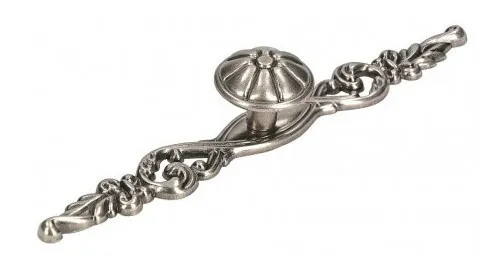 Hardware Cabinet Dresser Drawer Pull Flower KNOB with Backplate Antique Silver