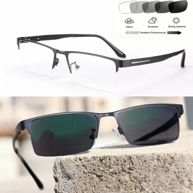 Half Rimless Transition Photochromic Reading Glasses Sunglasses Mens 0~+6.0 H