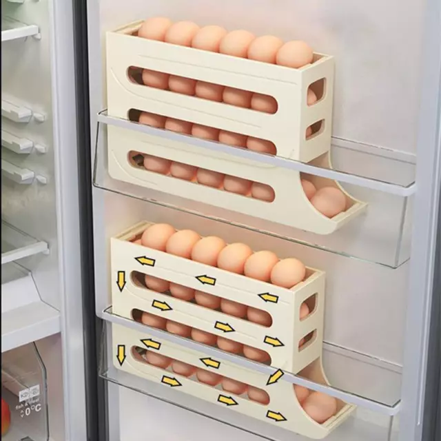 Roll down Refrigerator Egg Dispenser Auto Rolling Egg Holder Storage Rack 4-Tier