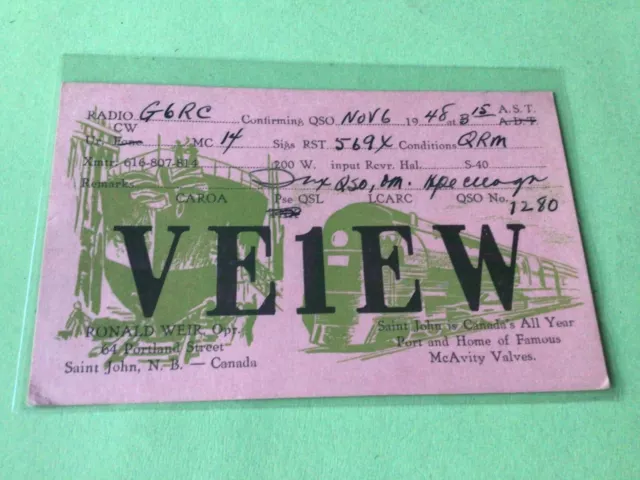 Vintage QSL Radio communication Card St John  Canada 1948  Ref 52935