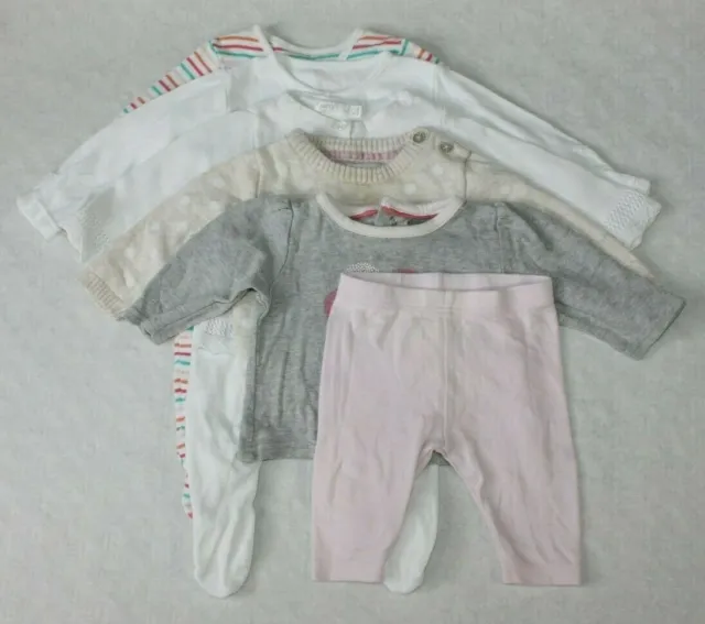 0-3 Months Baby Girls Bundle, Babygrows, Cardigan, Jumper, Trousers, 6 Items