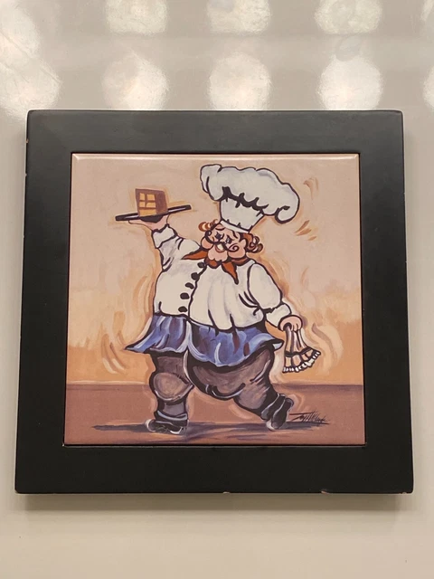 Tableau Encadré Joy Aldridge Représentant Trois Chefs Cuisiniers, Peinture Originale En Très Bon état