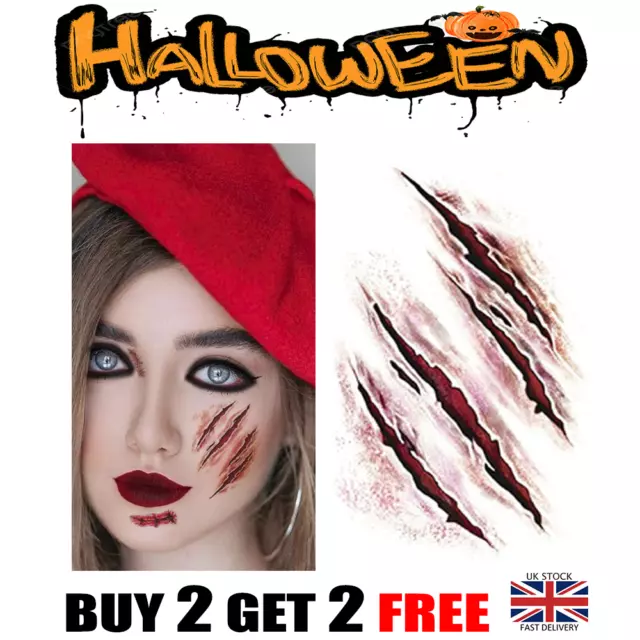 Halloween Zombie Scars Stickers Temporary Tattoos Party Wound Face Make Up Kit