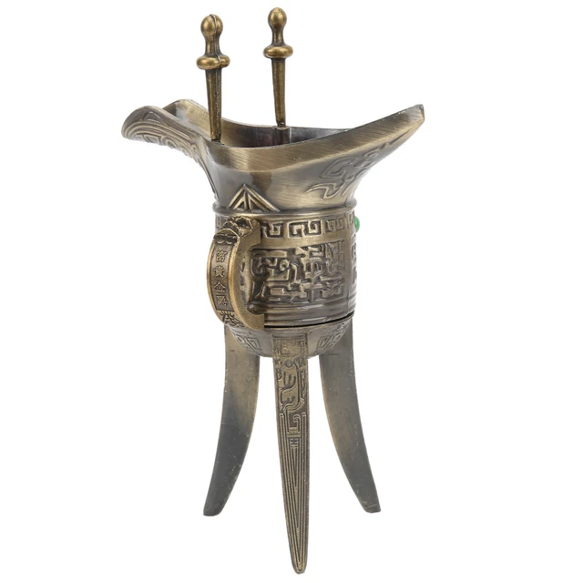 Antique Wine Cup Elegant Pattern Metal Triple Feet Traditional Ancient Drinking