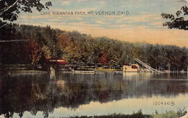 MT Vernon Ohio ~ Lac Hiawatha Amusement Park-Boat House-Water Slide ~1913