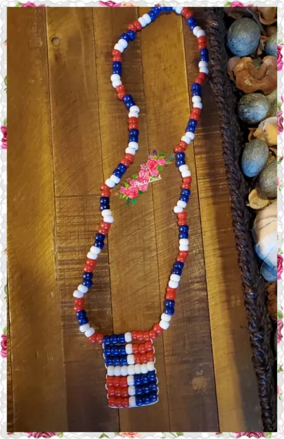 Dominican Republic Flag Beaded Necklace Handmade. Republica Dominicana