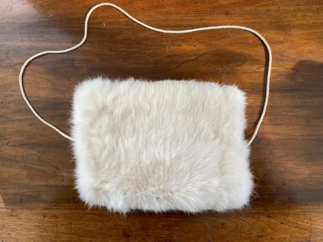 Vintage white real fur hand warmer muff