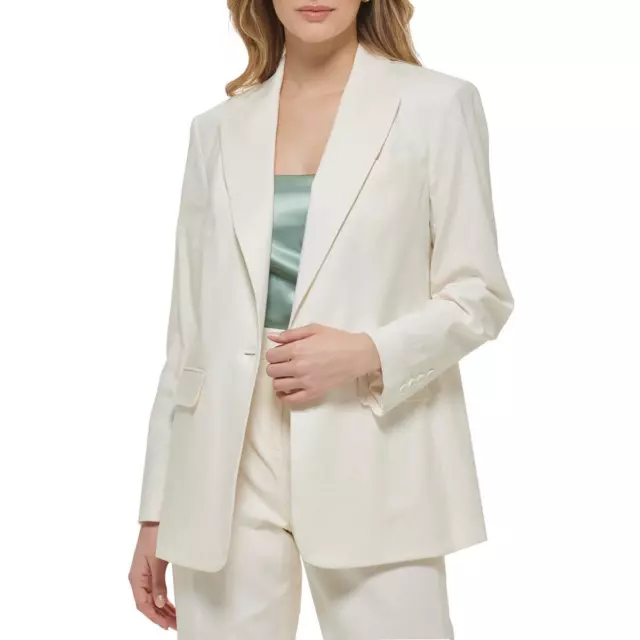 Calvin Klein Womens Linen Blend Long Sleeves One-Button Blazer Jacket BHFO 3637