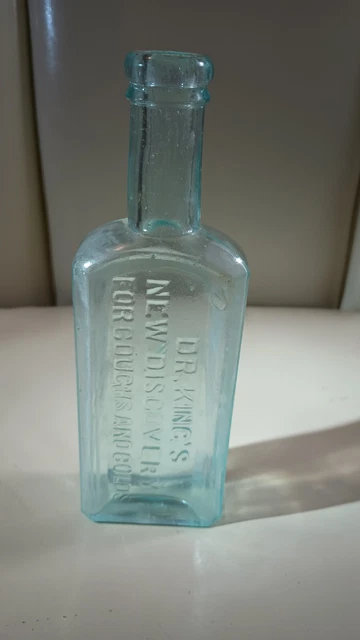 Dr Kings New Discovery Handblown Antique Aqua Bottle H E Bucklen & Co 6 1/2 Inch