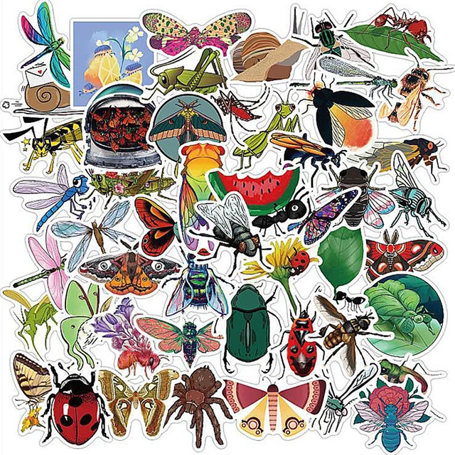 50Pcs Nature Insect Stickers Animal Ant Ladybug Butterfly Graffiti StickeLN