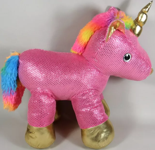 Unicorn Plush Doll Stuffed Animal Pink Sequin Rainbow Fur DanDee Large 24 inch