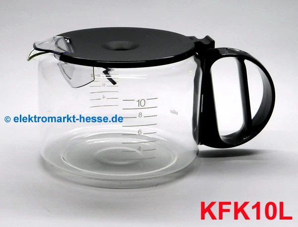 Braun Glaskanne KFK10L Kaffeeautomat Ersatzkanne, Aroma-Deckel 10 Tassen schwarz