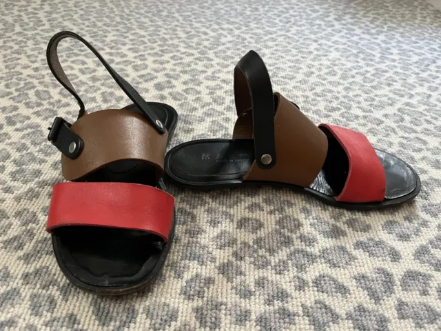 Marni Flat Leather Brown Pink Sandals Size 6 6.5
