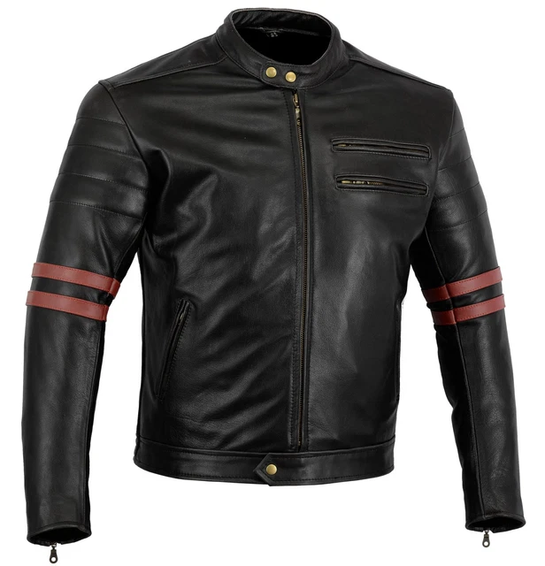 BUSA Cafe Racer Oxblood Rocker Leather Motorcycle Old School Jacket 3yr Warranty